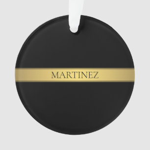 Ornamento Elegante Faux Dourado Listra e Fundo Preto ou faça
