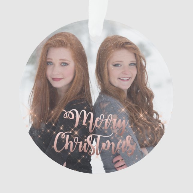 Ornamento Elegante faux rosa gold Feliz Foto de Natal (Frente)