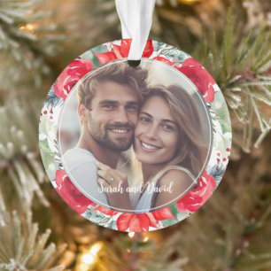Ornamento Elegante Floral Nosso Primeiro Natal Encomendado F