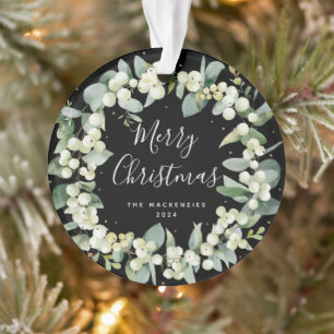 Ornamento Elegante Foto de Família de Natal com Snowberry