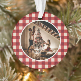Ornamento Elegante Foto de Família de Natal com Xadrez Tárta