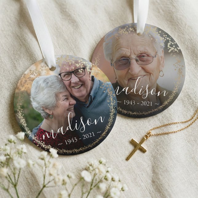 Ornamento Elegante Foto Memorial de Frame Glitter Dourado (Elegant Gold Glitter Frame Photo Memorial Keepsake Ornament)