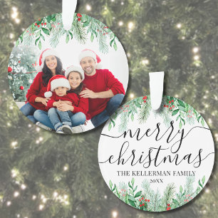 Ornamento Elegante Fotografia de Natal da Família com Verdur