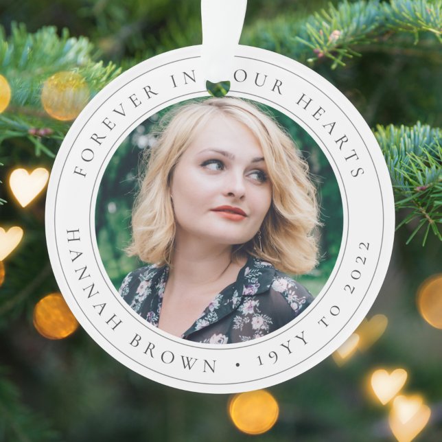 Ornamento Elegante Memorial Chic Funeral Favor Foto Tributo (Create a beautiful photo tribute ornament to remember someone special this holiday season)