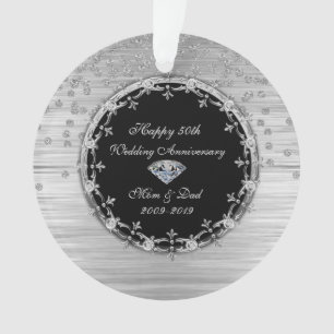 Ornamento Elegante Prata Diamantes 50º Aniversário de Casame