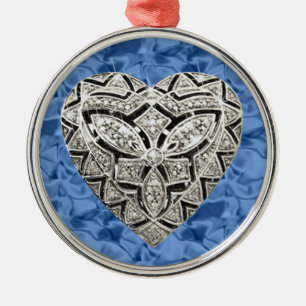 Ornamento elegante redondo azul do coração do