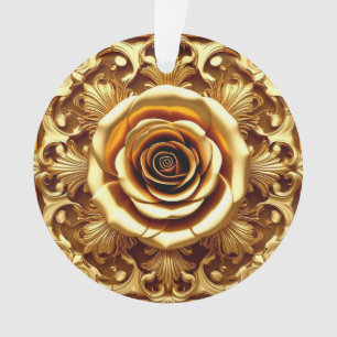 Ornamento Elegante Rosa Dourada com Moldura Decorativa Ornam
