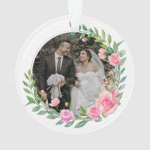 Ornamento Elegante Senhor e Senhora Flores Rosa Bege Casamen