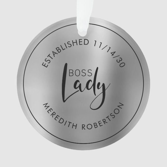 Ornamento Elegante Silver Metallic Boss Lady Data Estabeleci (Frente)