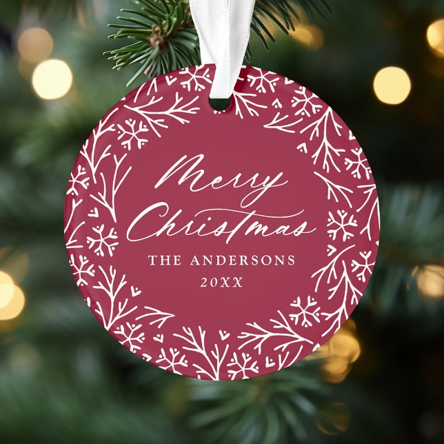 Ornamento Elegante Snowflake Wreath Cranberry Foto de Natal (Criador carregado)