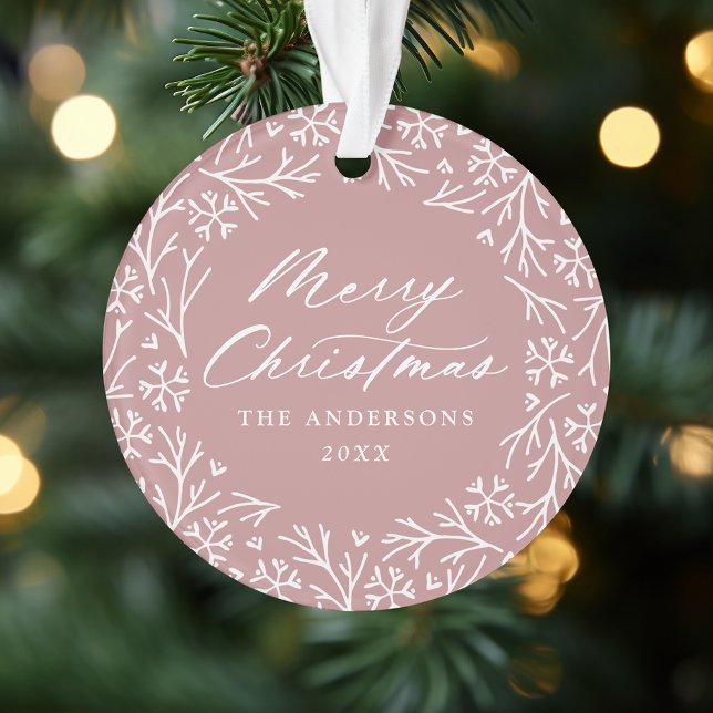 Ornamento Elegante Snowflake Wreath Dusty Foto de Rosa (Criador carregado)