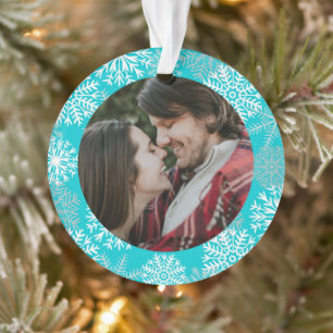Ornamento Elegante Teal Aqua White Winter Snowflakes Foto