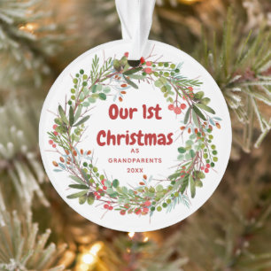 Ornamento Elegante Watercolor Wreath Primeiro Natal  