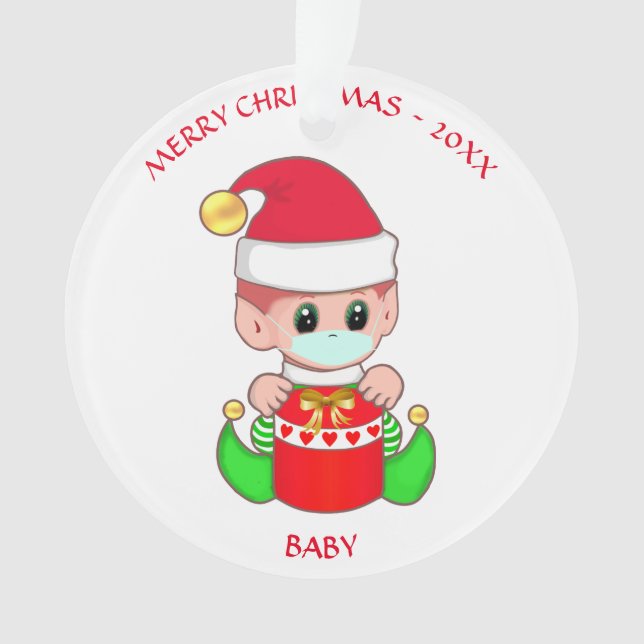 Ornamento Elf bebê de Natal com máscara de rosto em branco (Frente)
