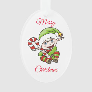 Ornamento Elf Com Candy Cane