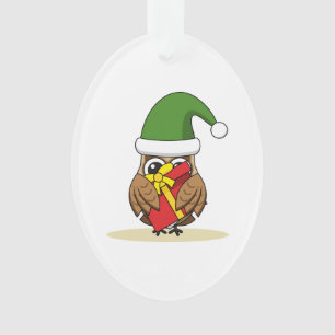 Ornamento Elf Owl de Natal com Presente
