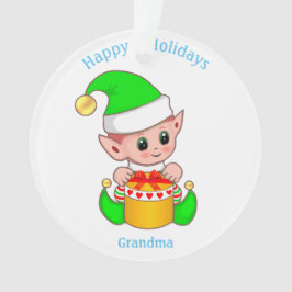 Ornamento Elfo de Natal Fofo & Feliz Natal Vovó