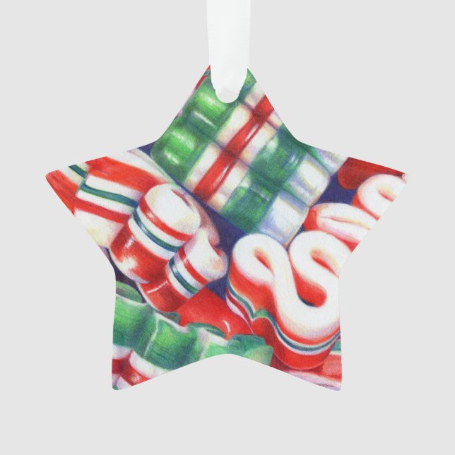 Ornamento em estrela acrílica de RIBBON CANDY (Frente)