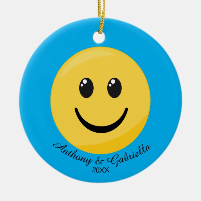Ornamento Emoji Personalizado de Rosto Feliz (Frente)