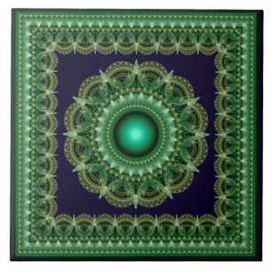Ornamento emoldurado fractal caleidoscópico verde