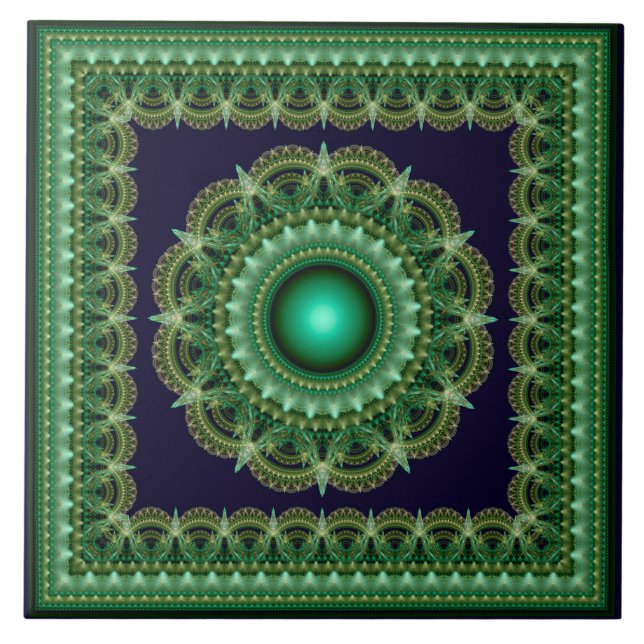 Ornamento emoldurado fractal caleidoscópico verde (Frente)