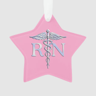 Ornamento Enfermeira Registrada RN Caduceus na Rosa claro ou