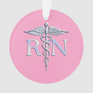Ornamento Enfermeira Registrada RN Caduceus na Rosa claro ou