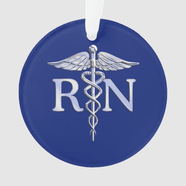 Ornamento Enfermeira Registrada RN Silver Caduceus em Azul M (Frente)