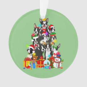 Ornamento Engraçado Boston Terrier Christmas Tree Lights Pup