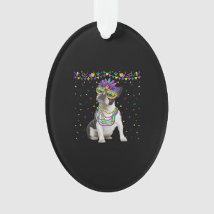 Ornamento Engraçado Boston Terrier Vestindo a máscara de c
