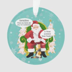 Ornamento Engraçado Calico Cat Visita Papais noeis Natal Per