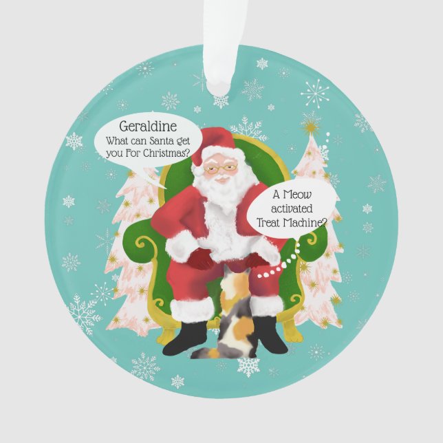 Ornamento Engraçado Calico Cat Visita Papais noeis Natal Per (Frente)