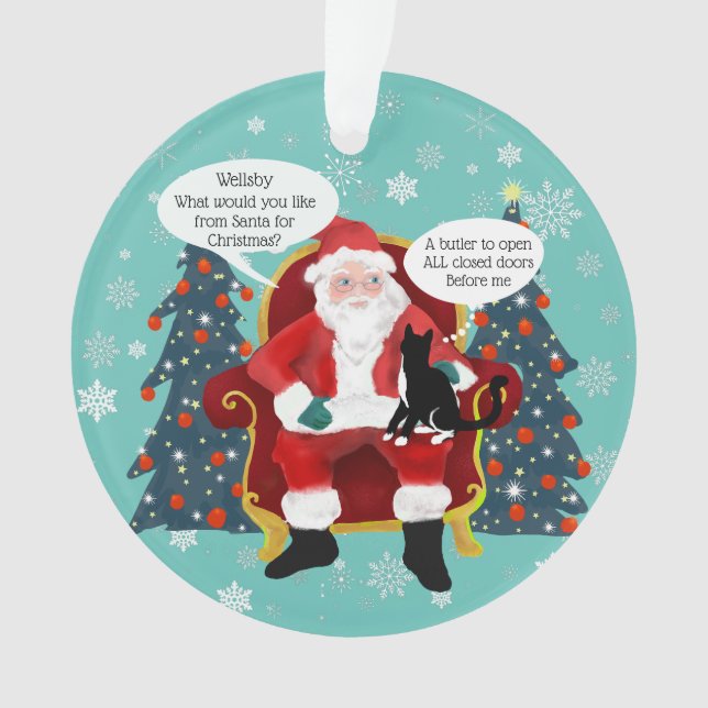 Ornamento Engraçado Tuxedo Gato Visita Papais noeis Natal Pe (Frente)