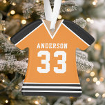 Ornamento Equipe de Esportes de Hockey Jersey Uniform Orange<br><div class="desc">Ornamento Uniforme da Equipe de Esportes de Hockey Jersey. Este ornamento de camisa de hóquei é perfeito para qualquer um que pratica esportes escolares ou ama assistir esportes. Personalize este design personalizado com o seu próprio nome de equipe e número de camisa.</div>