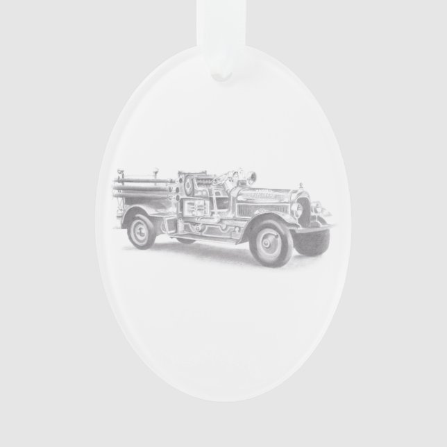 Ornamento esboço a lápis de caminhão de bombeiros antigo des (Frente)