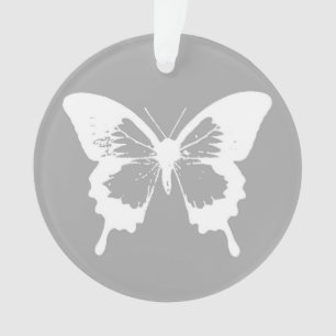 Ornamento Esboço da borboleta, cinza prateada e branco