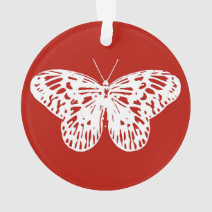 Ornamento Esboço da borboleta, vermelho e branco profundos