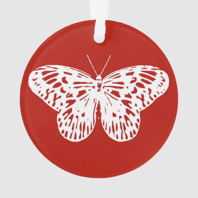 Ornamento Esboço da borboleta, vermelho e branco profundos (Verso)