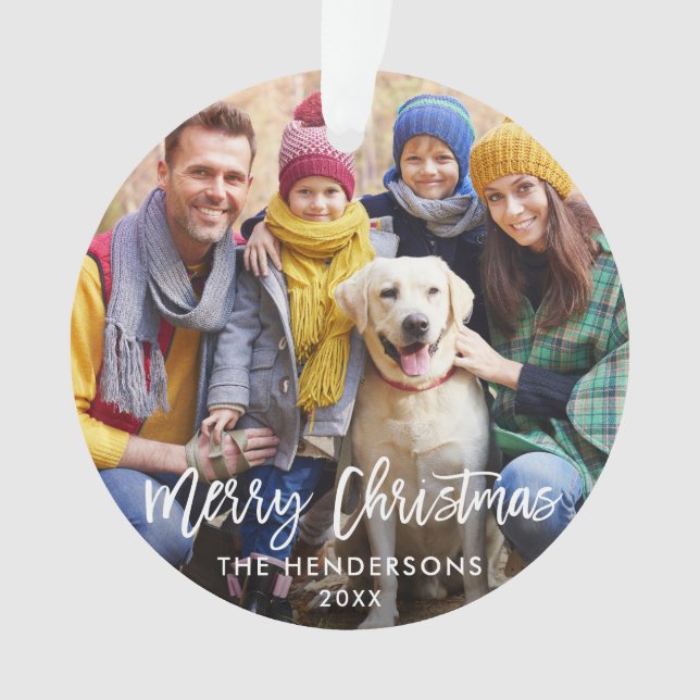 Ornamento Escoteiro Feliz Foto de Natal Vermelho (Frente)