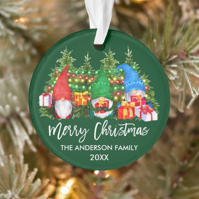 Ornamento Escova-Pincel Luzes de Natal Gnomos de Aquarela (Árvore)