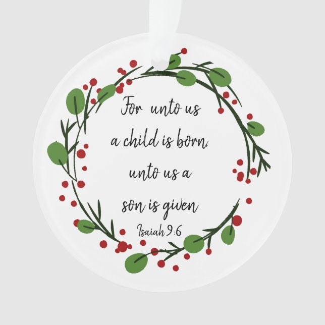Ornamento Escritura de Natal Cristã Versa Inspiradora (Frente)