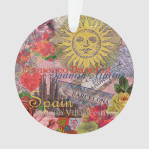 Ornamento Espanha Vintage Sol Viagem Colagem Retro Europa