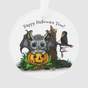 Ornamento Esperando o Halloween, Cute Bat e Raven