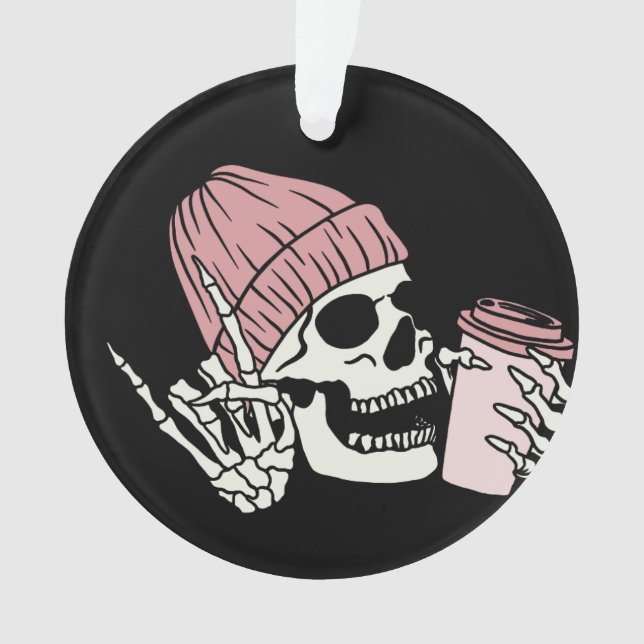 Ornamento Esqueleto com Chapéu e Bebida numa (Frente)