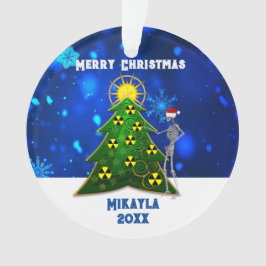 Ornamento Esqueleto e Árvore de Natal com Símbolos de Radiaç