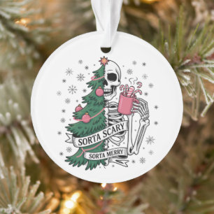 Ornamento Esqueleto engraçado de Natal meio alegre meio assu