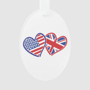 Ornamento Estados Unidos e Reino Unido Flag Hearts