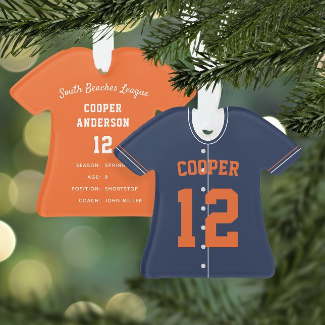 Ornamento Estatísticas do jogador de beisebol azul e laranja (Criador carregado)