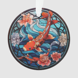Ornamento Estilo de Vidro Asiático Koi Fish e Camellias