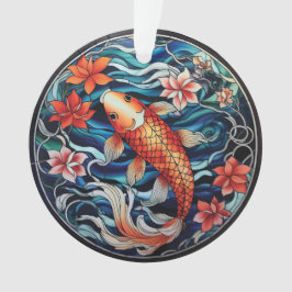 Ornamento Estilo de Vidro Asiático Koi Fish e Camellias